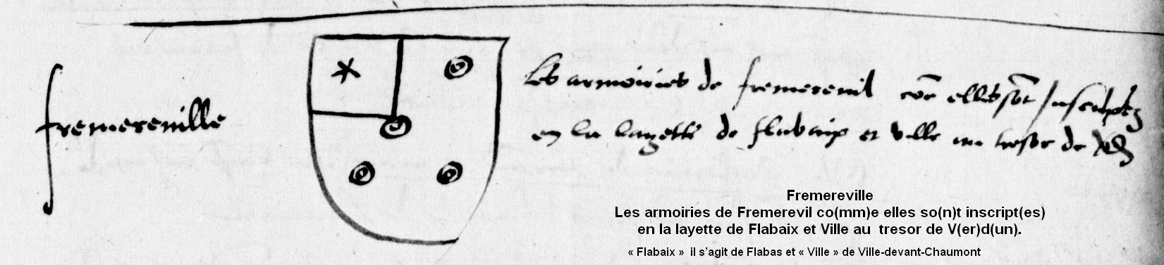Blason de Frmerville en 1573 avec le texte de 1573