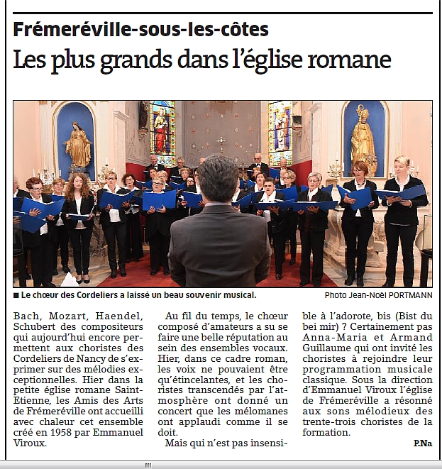 Le concert de musique des choeurs des Cordeliers de Nancy  Frmerville 2015