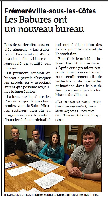 Le nouveau bureau de l'association "Les Babures de Frmerville", lu en octobre 2015