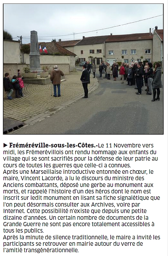 La crmonie du 11 novembre 2015  Frmerville.