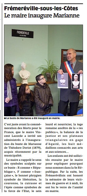 Inauguration du buste de Marianne  la mairie de Frmerville par le Maire Vincent Lacorde