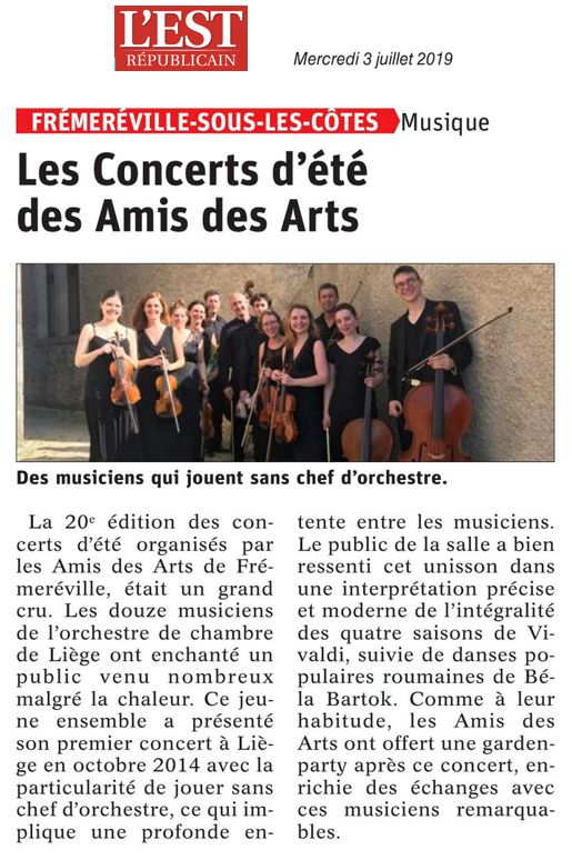 Les musiciens de l'orchestre de chambre de Lige donne un concert  Frmerville-sous-les-Ctes le 30 juin 2019