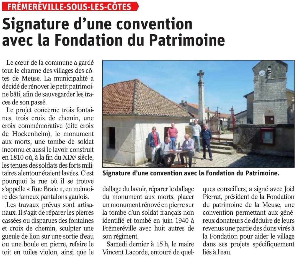 Signature de la convention avec la fondation du patrimoine entre Vincent Lacorde, Maire de Frmerville, et Jol Pierrat, dlgu de la fondation du patrimoine