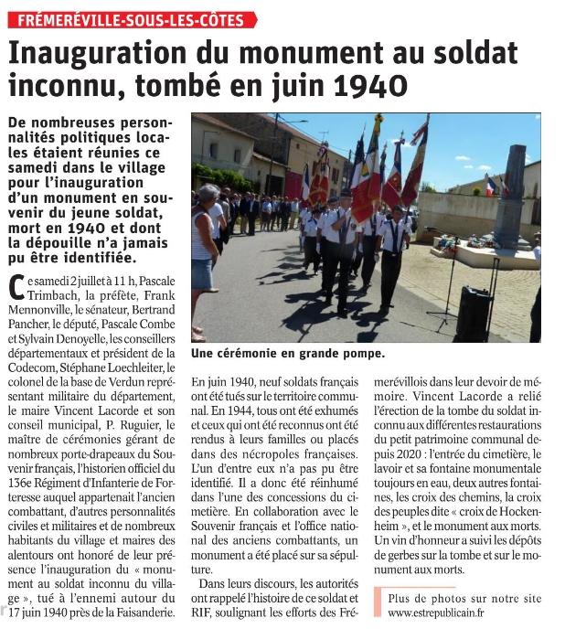 L'inauguration des monuments de Frmerville : monument aux morts, tombe du soldat inconnu, lavoir, croix de chemins (croix viales), croix d'Hockenheim